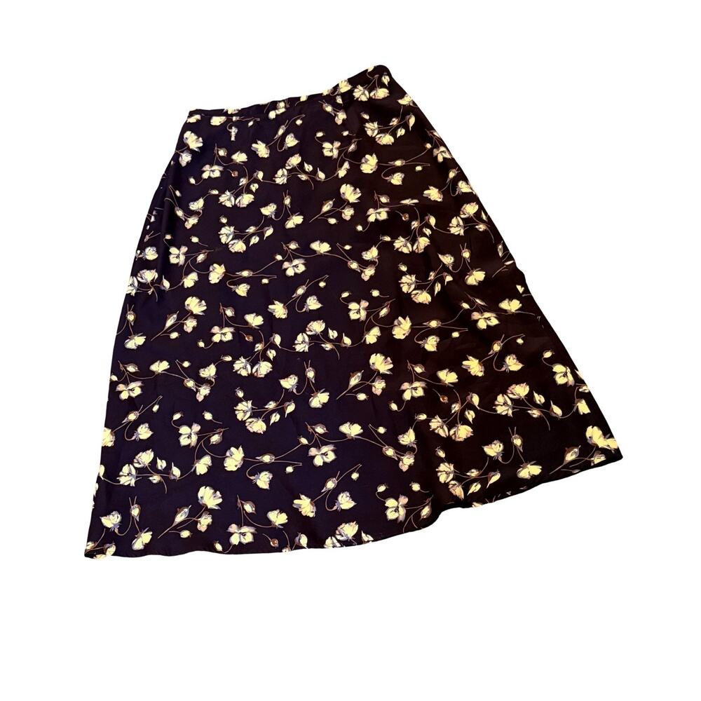 Talbots Silk Skirt Size 14 Navy Floral Midi Lined A-line Elastick at Waist ZipUp